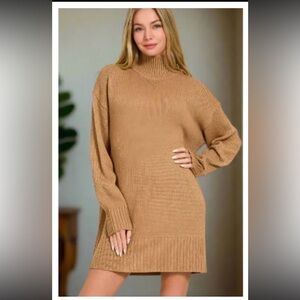 ZENANA NIP Cozy Tan MOCK NECK SOFT Sweater MINI DRESS